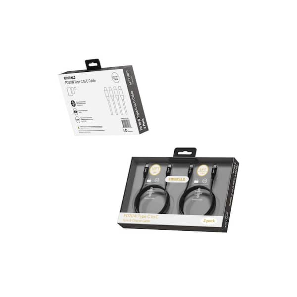 Emerald 6Ft and 10Ft Type C to Type C 20W Braided Charging Cable Black (2 Pack)