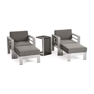 Cape Coral Silver 5-Piece Aluminum Patio Conversation Set with Khaki Cushions