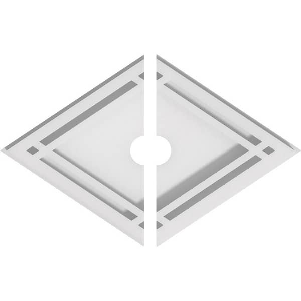 Ekena Millwork 10 in. x 6.62 in. x 1 in. Diamond Architectural Grade PVC Contemporary Ceiling Medallion (2-Piece)