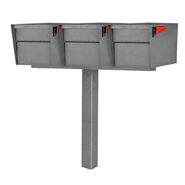 Mail Manager Street Safe X3 Rear Locking Mailbox Combo Kit, In-Ground Post, Granite, 3-Compartment Security Cluster