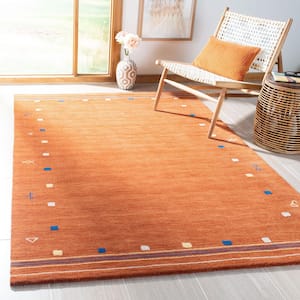 Himalaya Rust 6 ft. x 6 ft. Solid Color Striped Square Area Rug