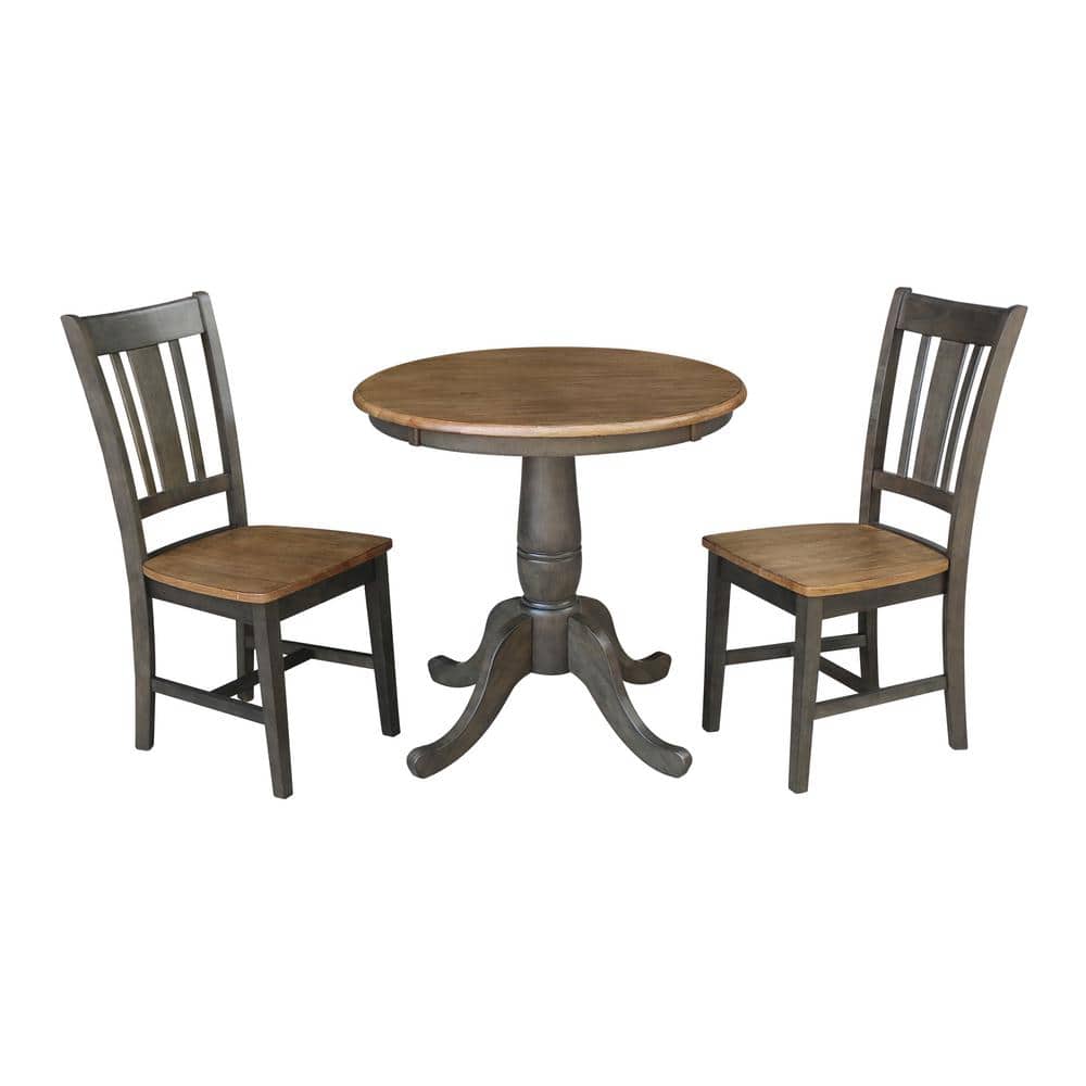 30" Round Hickory Wood Table with 2 Washed Coal Chairs