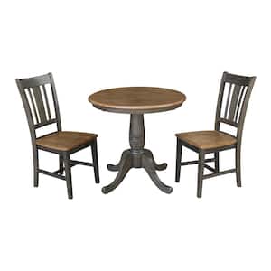 Hampton 3-Piece 30 in. Hickory/Coal Round Solid Wood Dining Set with San Remo Chairs
