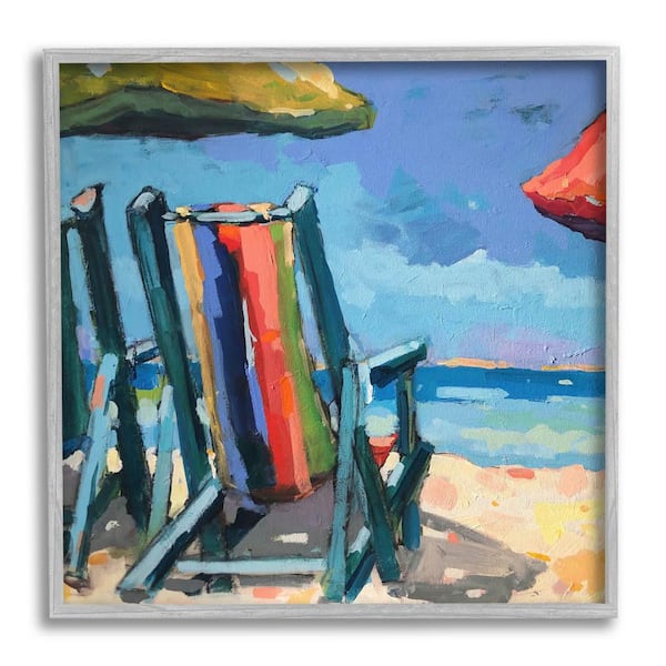 The Stupell Home Decor Collection Vivid Beach Chairs Shoreline Design by Page Pearson Railsback Framed Nature Art Print 24 in. x 24 in.