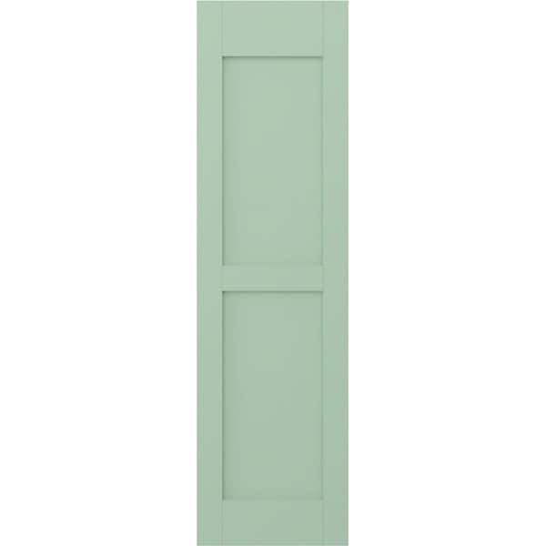 15 in. W x 43 in. H Americraft 2-Equal Flat Panel Exterior Real Wood Shutters Pair in Seaglass