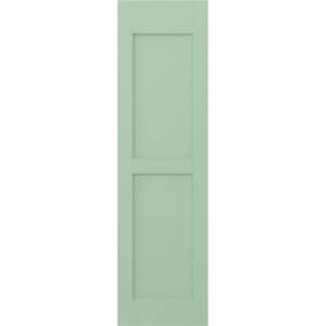 18 in. W x 49 in. H Americraft 2-Equal Flat Panel Exterior Real Wood Shutters Pair in Seaglass