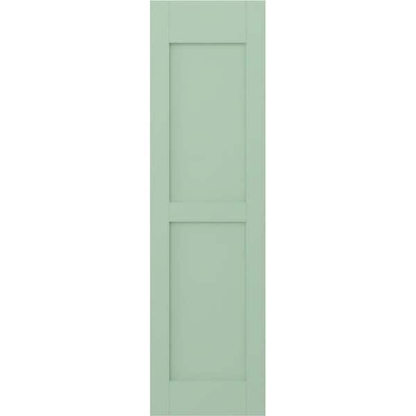Ekena Millwork 18 in. W x 49 in. H Americraft 2-Equal Flat Panel Exterior Real Wood Shutters Pair in Seaglass