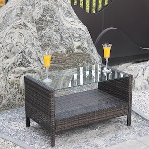 Wicker Outdoor Patio Clear Glass Coffee Table