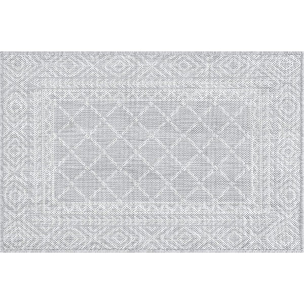 Tayse Rugs Eco Diamond Gray 2 ft. x 3 ft. Indoor/Outdoor Area Rug