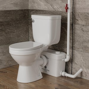 Pro 600W Macerating Toilet Round Bowl White 1.28GPF, Flush Soft-Closing Seat and Extension Pipe, Ideal Basement System