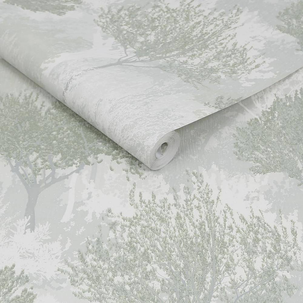 Sage and White Birch Tree Forest Wallpaper