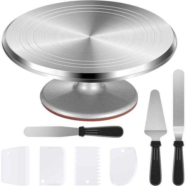 12 inch Aluminum Alloy Cake Stand Cake Decorating Kit with 3 Icing Spatulas and 4 Icing Combs