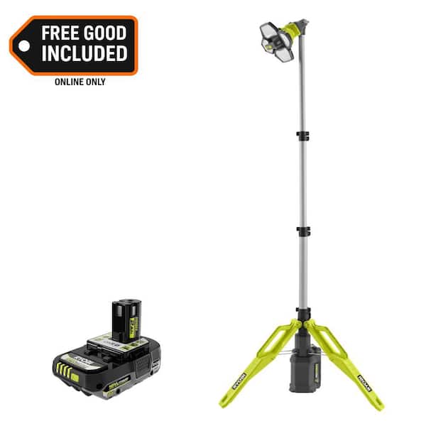 Hybrid Tri-Power Tripod Light with ONE+ 18V 2.0 Ah Lithium-Ion HIGH PERFORMANCE Battery