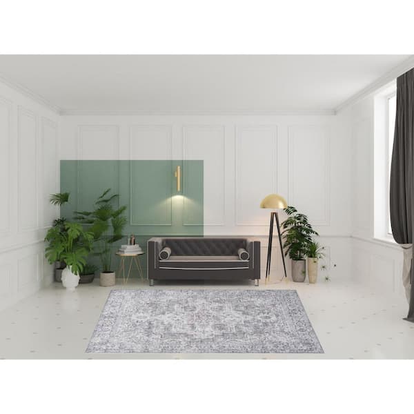 8 ft. x 10 ft. Blue Floral Washable Area Rug Runner Rug