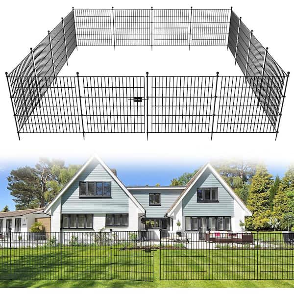 32 in. x 35.4 ft. 15-Panels Metal Outdoor Garden Fence with Gate in Black