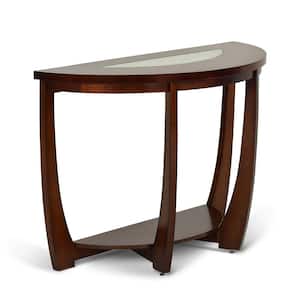 Rafael 45 in. Merlot Cherry/Clear Standard Half-Round Composite Console Table with Cracked Glass Inserts