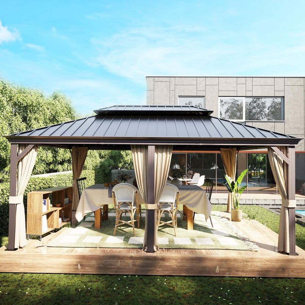 12 ft. x 18 ft. Aluminum Outdoor Double Galvanized Steel Roof Gazebo with Ceiling Hook, Mosquito Netting and Curtains price history on PriceWatchPro