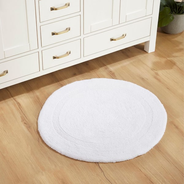 Lux Collection White 30 in. x 30 in. 100% Cotton Reversible Race Track Pattern Bath Rug