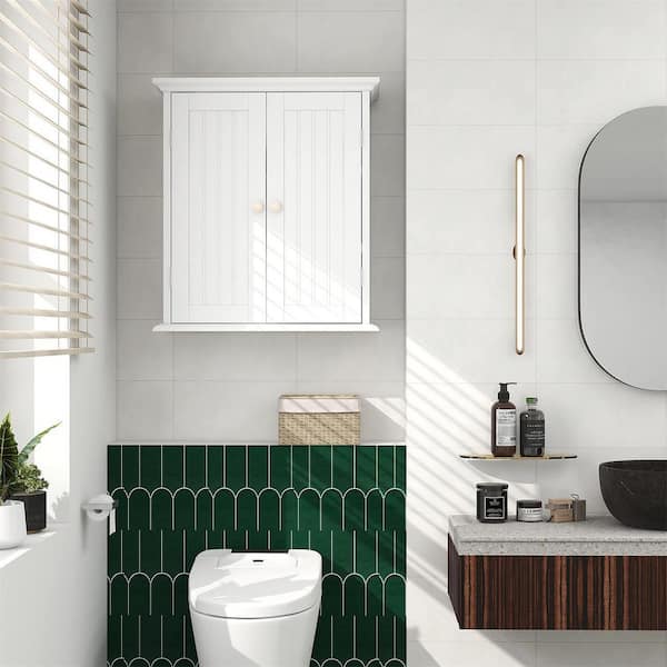 21.1 in. W x 8.8 in. D x 24 in. H White Bathroom Over The Toilet Wall Cabinet