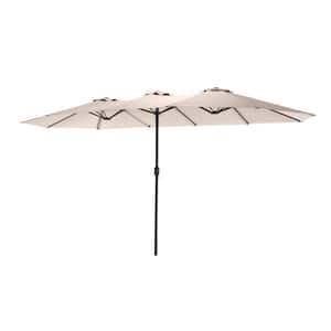 15 ft. Large Double Sided Steel Outdoor Patio Umbrella with Crank in Khaki