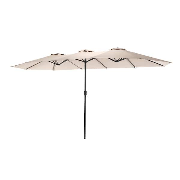 HOMEFUN 15 ft. Large Double Sided Steel Outdoor Patio Umbrella with Crank in Khaki