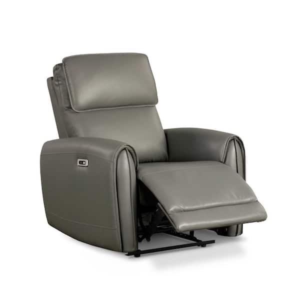 Furniture of America Oremus 35 in. Faux Leather Power Recliner in Gray with USB Chargers