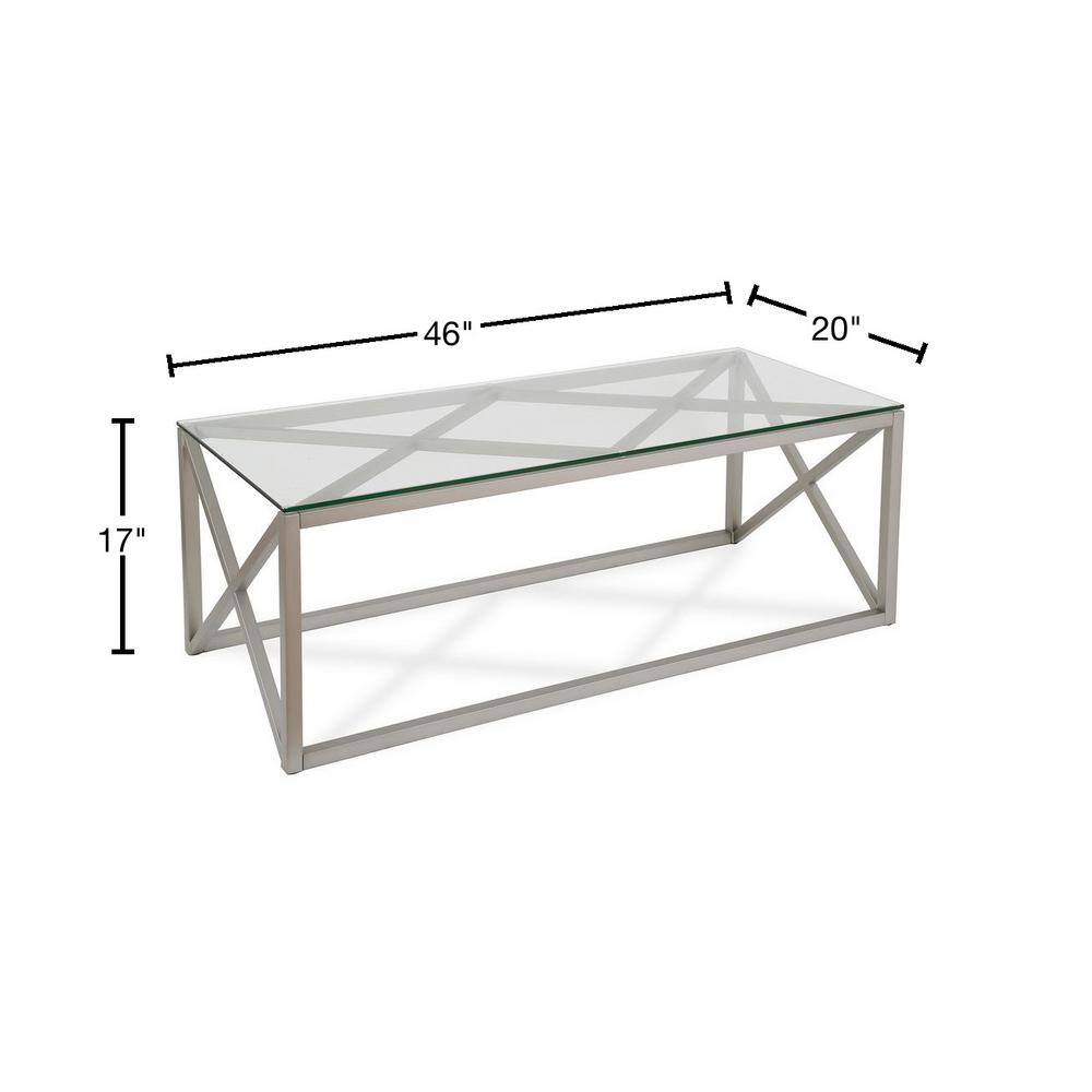 Dixon 46'' Wide Satin Nickel Rectangular Coffee Table with Glass Top