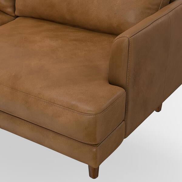 Simpli Home Livingston 76 in. Straight Arm Genuine Leather
