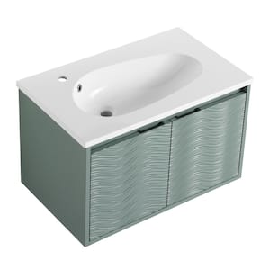 30 in. W x 18.2 in. D x 18.5 in. H Plywood Wall Mount Bath Vanity in Green,White Resin Top,Single Sink,Soft Close Doors