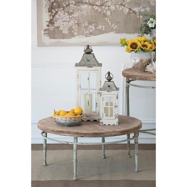 27.4 in. H Vintage Ivory White Wood Decorative Candle Lantern with