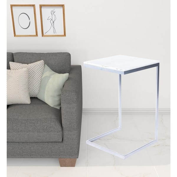 HomeRoots Charlie 16 in. Silver Square Marble End Table
