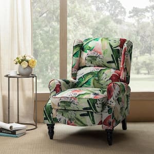 Bogazk Modern Tropical Polyester Pattern Manual Recliner with Wingback and Rubber Wood Legs