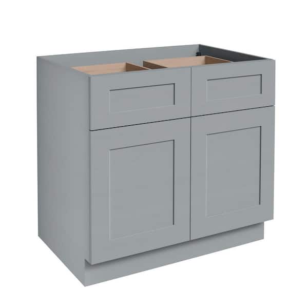 Shaker 36 in. W x 24 in. D x 34.5 in. H Plywood Ready to Assemble Floor Base Kitchen Cabinet in Gray with Full Extension