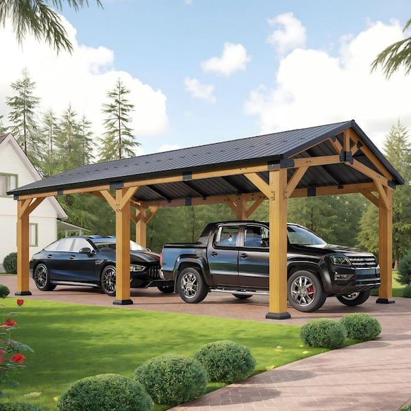 12 ft. W x 24 ft. D x 9.5 ft. H Gray Roof Cedar Wood Carport