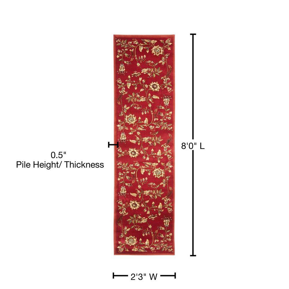 Lyndhurst Red and Multi Floral Synthetic Runner Rug, 2'3" x 8'