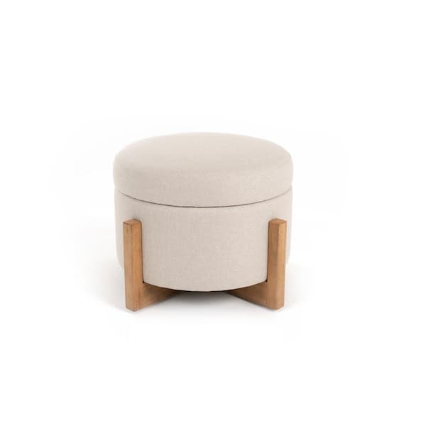 Sada Mid-Century Modern Beige Fabric Round Ottoman