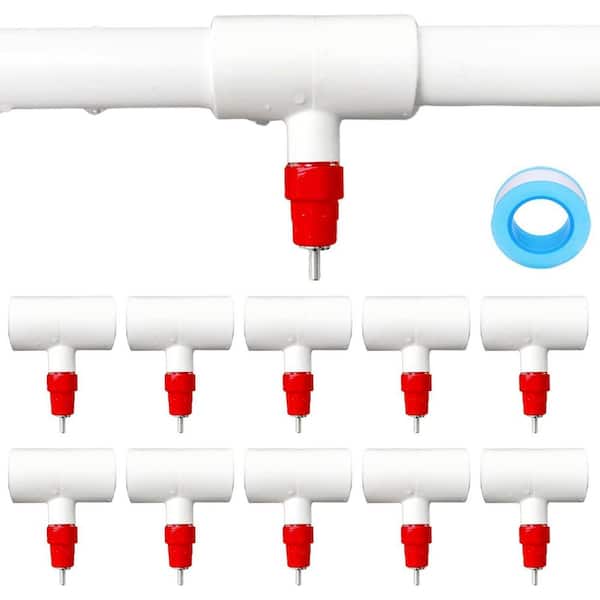 N/A Chicken Waterer Nipples with PVC Tee Fittings for 1/2 Pipe, Horizontal Poultry Nipples, DIY Watering System 10 Pack