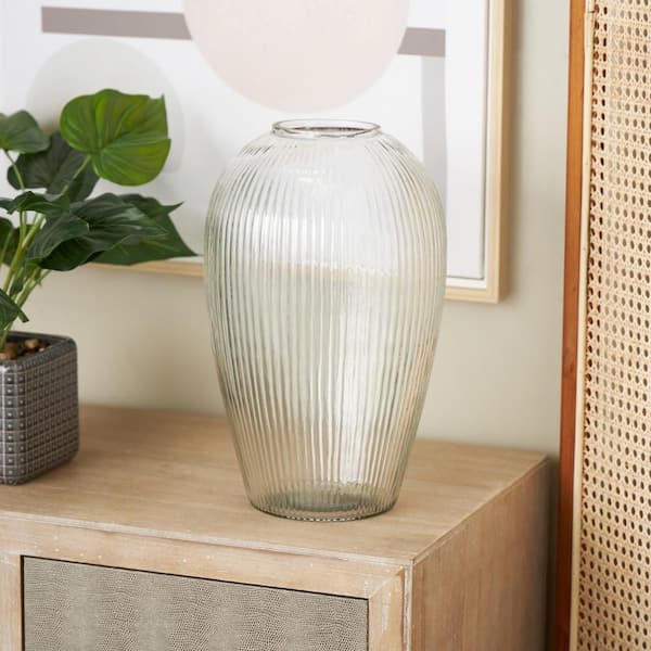Litton Lane 14 in. Clear Ribbed Glass UrnDecorative Vase
