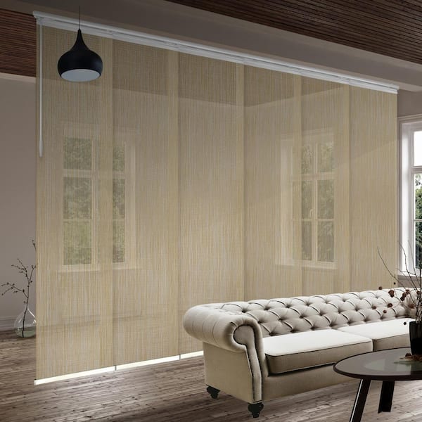 EMOH Wheat 70 in. - 130 in. W x 94 in. L Adjustable 6-Panel in White Single Rail Panel Track with 23.5 in. Slates