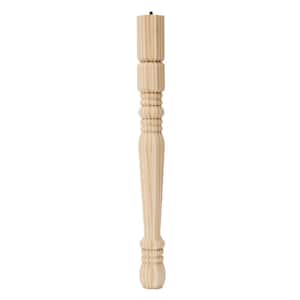 Traditional Table Leg with Hanger Bolt - 21 in. H x 2.125 in. Dia. - Sanded Unfinished Pine - DIY Home Furniture Decor