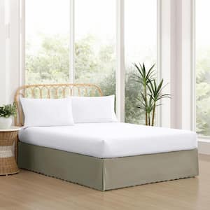 Solid Scallop Sage Green Cotton King 15 in. Drop Bed Skirt