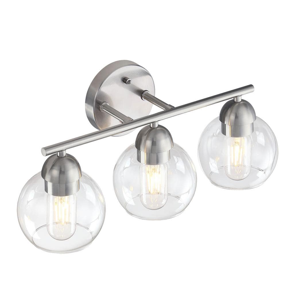 18.32 in. 3-Light Brushed Nickle Bathroom Vanity Light with Clear Glass Shades price history on PriceWatchPro