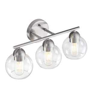 18.32 in. 3-Light Brushed Nickle Bathroom Vanity Light with Clear Glass Shades