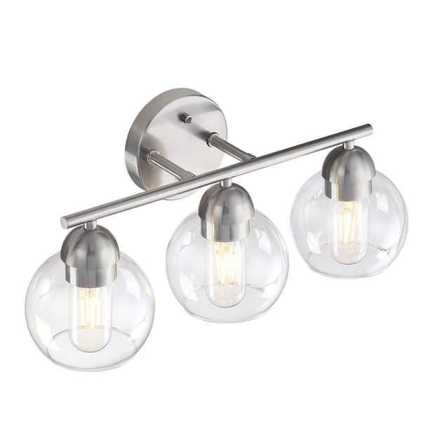 Uixe 18.32 in. 3-Light Brushed Nickle Bathroom Vanity Light with Clear Glass Shades