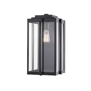17 in. 1-Light Powder Coat Black Outdoor Wall-Light Sconce with Clear Glass