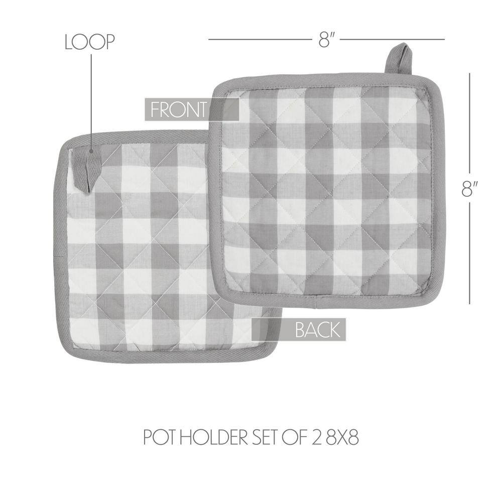 Annie Gray and White Cotton Buffalo Check Pot Holder Set