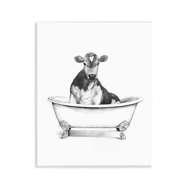 Stupell Industries Antique Tub with Cow by Victoria Borges Unframed Animal Graphic Art Print 14 in. x 11 in.