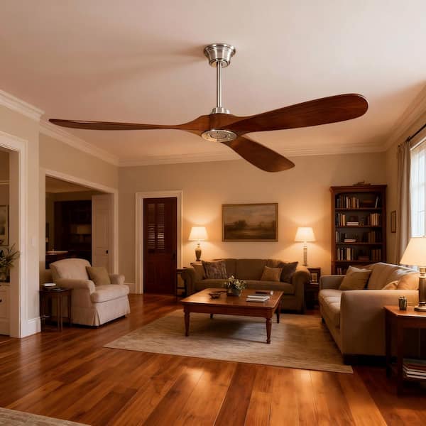 60 in. Modern Indoor Brushed Nickel Solid Wood Brown Blades Downrod Mount Ceiling Fan with 3-Size Downrods and Remote