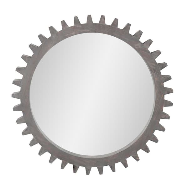Unbranded 17 in. W x 17 in. H Round Gear Shape Framed Wall-Mounted Decorative Mirror in Black Brown