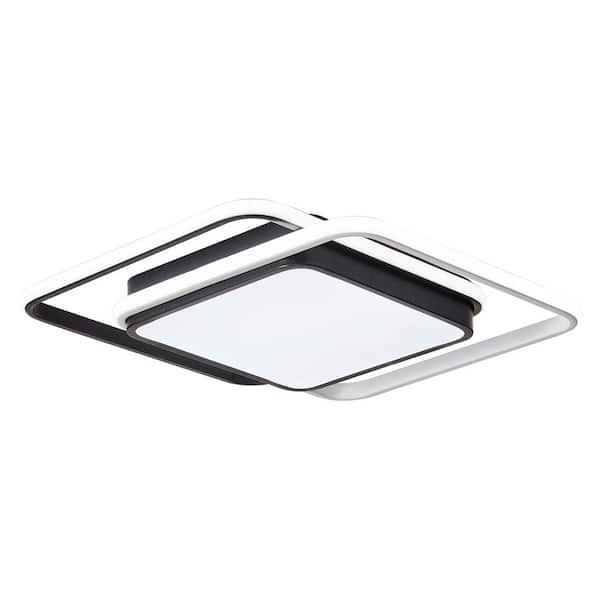 aiwen 18.9 in. 3-Light Black Unique Statement 20-Watt Square LED Flush Mount